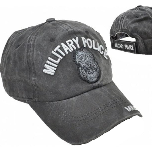 US Military Police Pigment Washed Black Adjustable Baseball Hat Cap