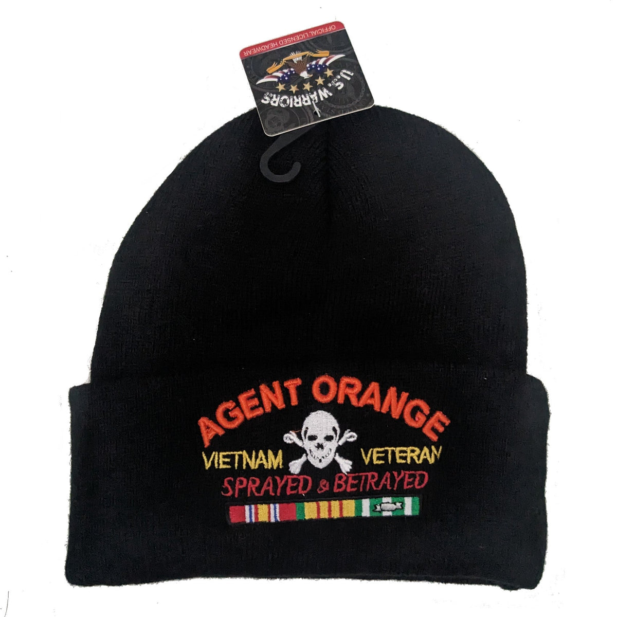 US Military Agent Orange Vietnam Veteran Black Skull Beanie Cap