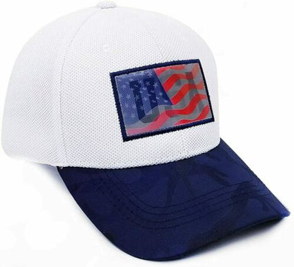 US Flag Hologram Patch Baseball Hat Cap (White/Navy Blue)