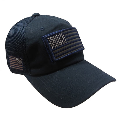 US Flag Detachable Patch Micro Soft Mesh Baseball Hat Cap (Navy Blue)