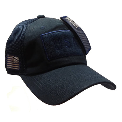 US Flag Detachable Patch Micro Soft Mesh Baseball Hat Cap (Navy Blue)