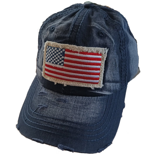 US Flag Vintage Distressed Pigment Baseball Hat Cap (Navy Blue)
