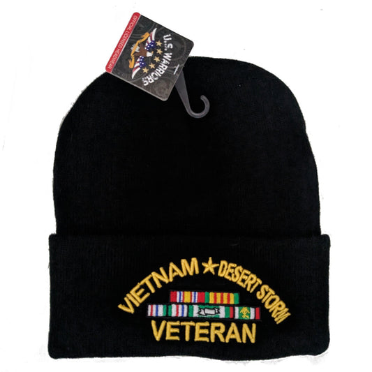 US Military Vietnam Desert Storm Veteran Black Skull Beanie Cap