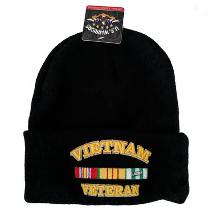 US Military Vietnam Veteran Black Skull Beanie Cap